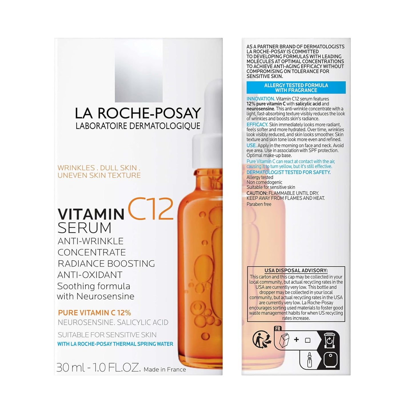 La Roche-Posay Suero puro de Vitamina C al 12% para cara con ácido...