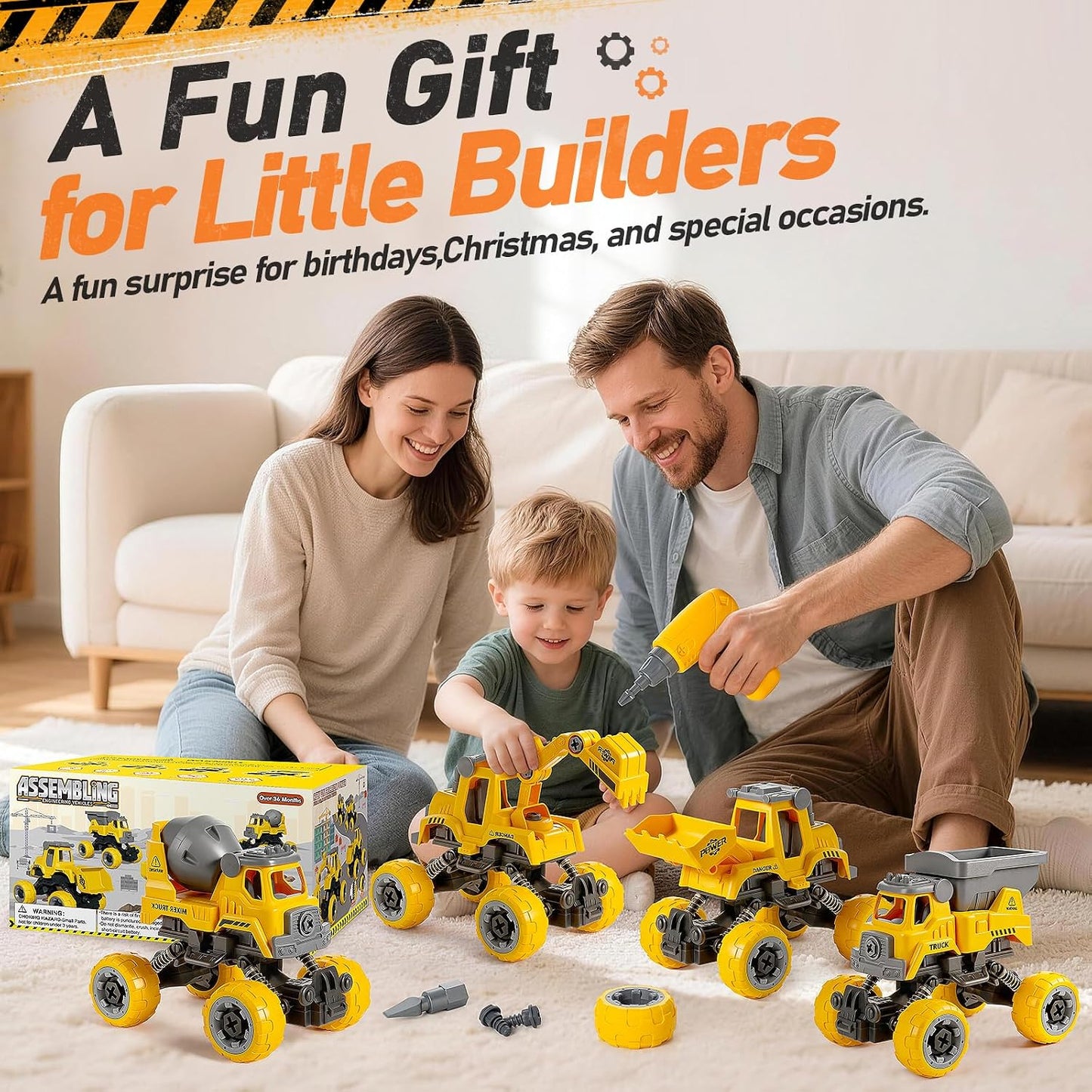 Camión de construcción desmontable para niños de 3 a 8 años, 4 jugu...