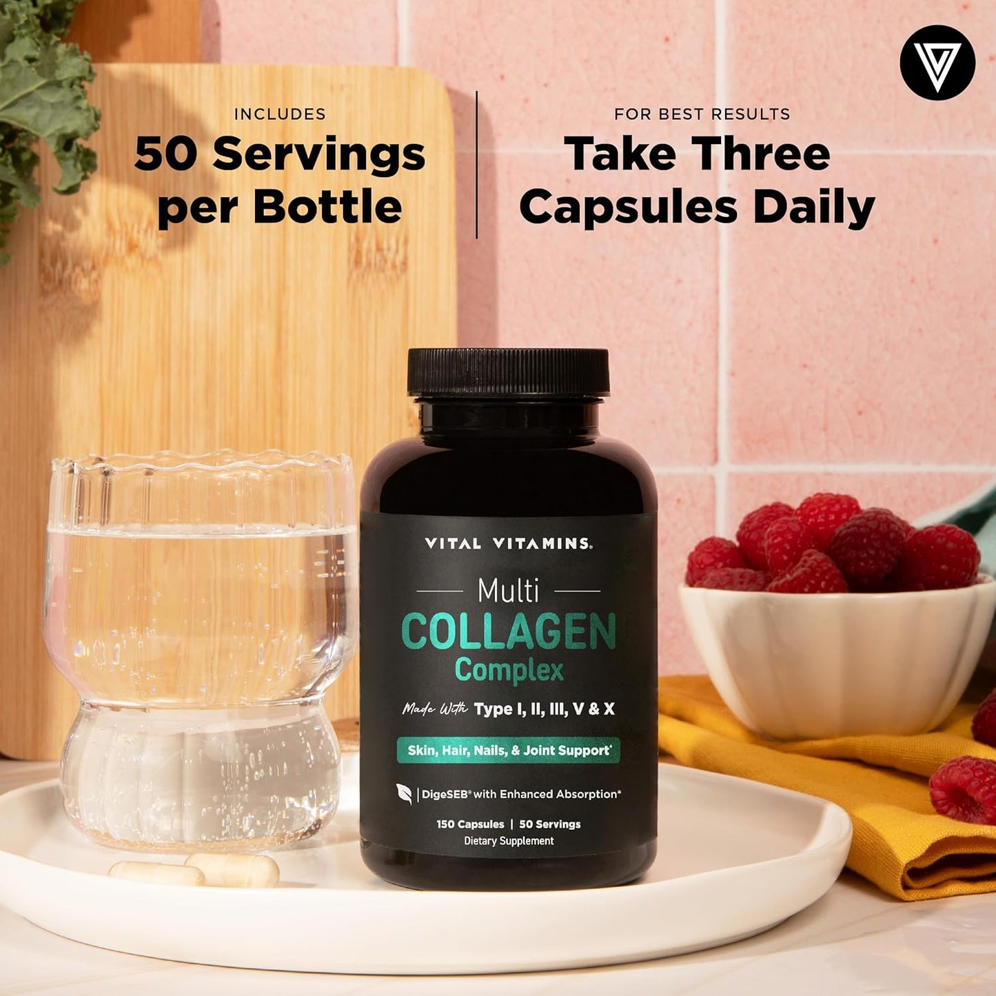 Vital Vitamins Píldoras de colágeno múltiple para mujeres y hombres...