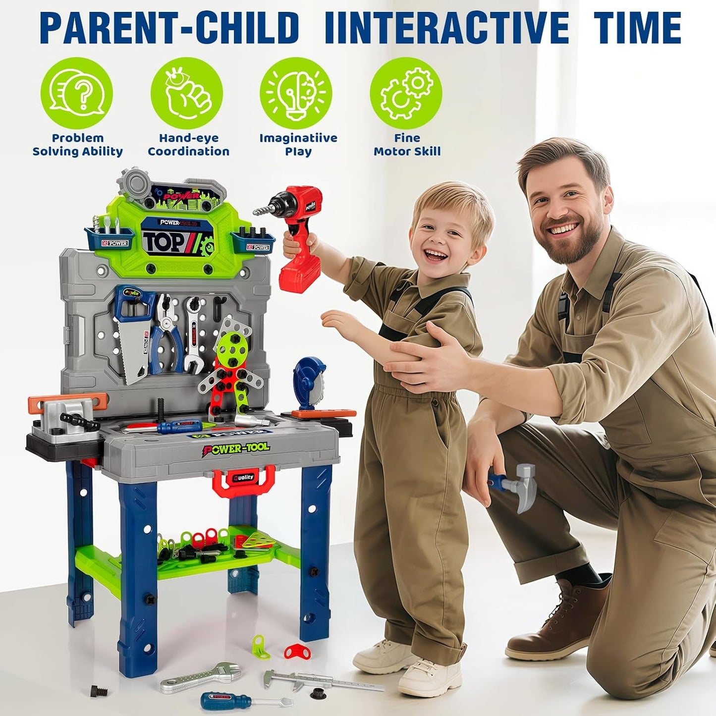 Juego de banco de herramientas para niños con taladro eléctrico y h...