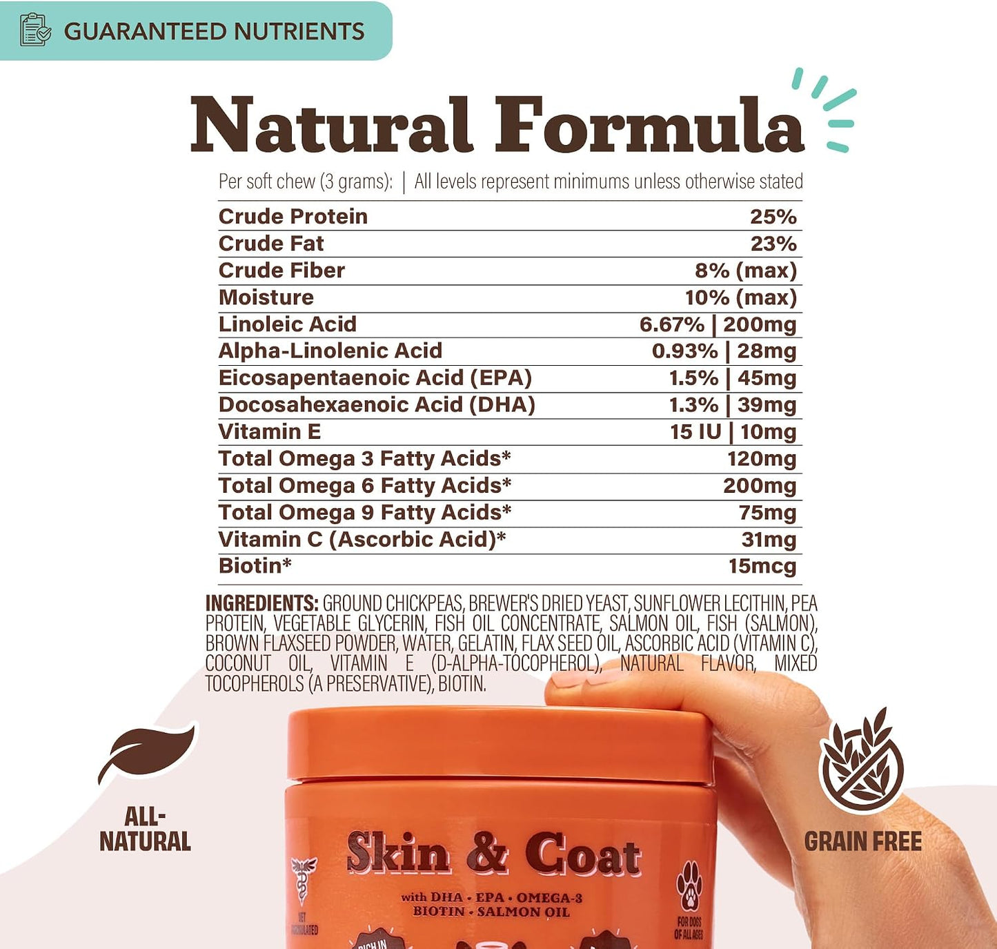 Natural Dog Company Masticables para la piel y el pelaje, sabor a s...