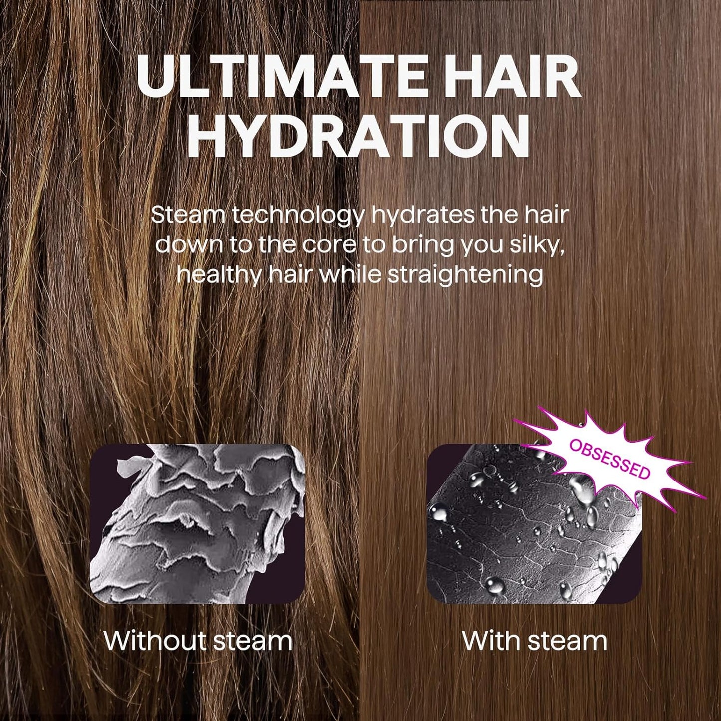 Wavytalk Plancha de pelo a vapor, sesión de vapor, reduce el daño, nutre el cabello y acelera el alisado, plancha plana de titanio nano de 1.38'' con peine desmontable para alisado sedoso, Rosa Sakura