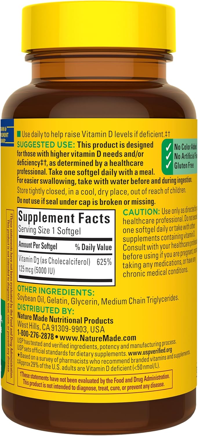 Nature Made Extra Strength Vitamina D3 5000 IU (125 mcg), suplement...