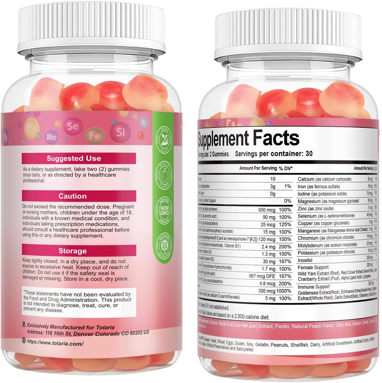 Totaria Gomitas multivitamínicas sin azúcar para mujeres mayores de...