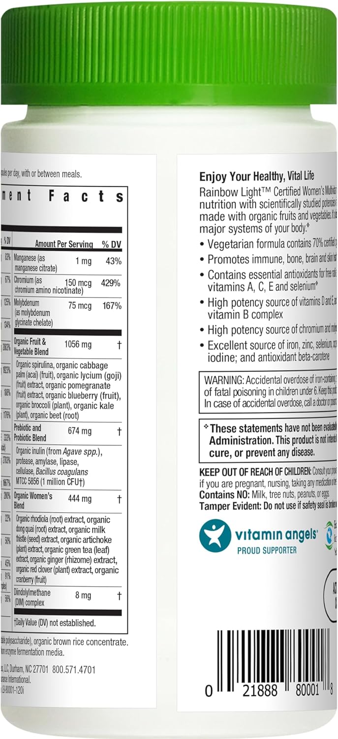 Suplemento multivitamínico certificado Rainbow Light para mujer, su...