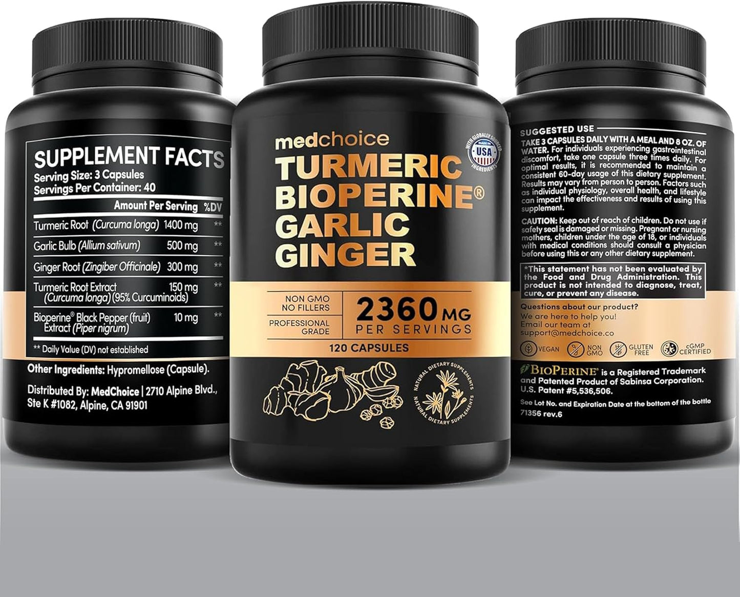 Suplementos de cúrcuma y ajo 4 en 1 con BioPerine \u2013 Cápsulas d...