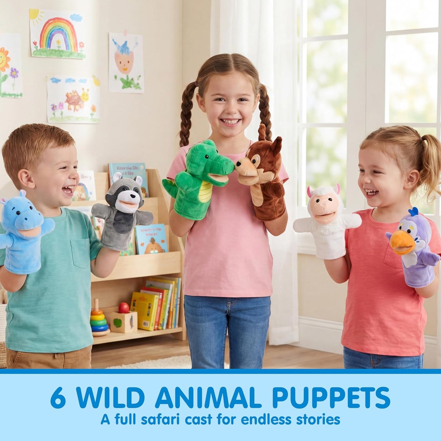 JOYIN 6Pcs Kids Hand Puppet Set with Working Mouth, Toddler Plush T...