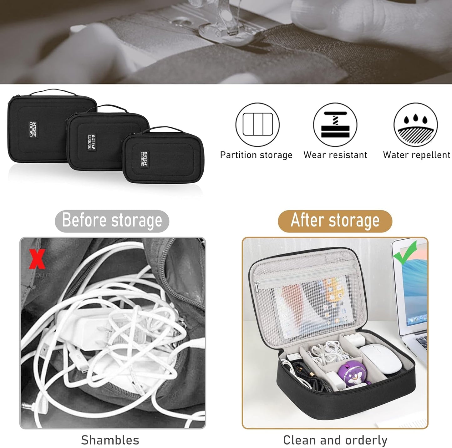 AKOZLIN Estuche organizador de cables con divisor ajustable, 3 unid...