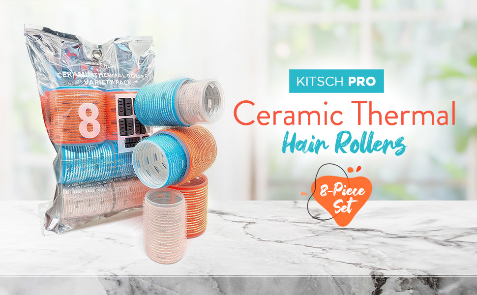 Kitsch Rodillos térmicos de cerámica para mujer, rizadores de pelo con autoagarre para rizos sin calor durante la noche, rodillos grandes voluminizadores para cabello corto y largo, para rizos sin
