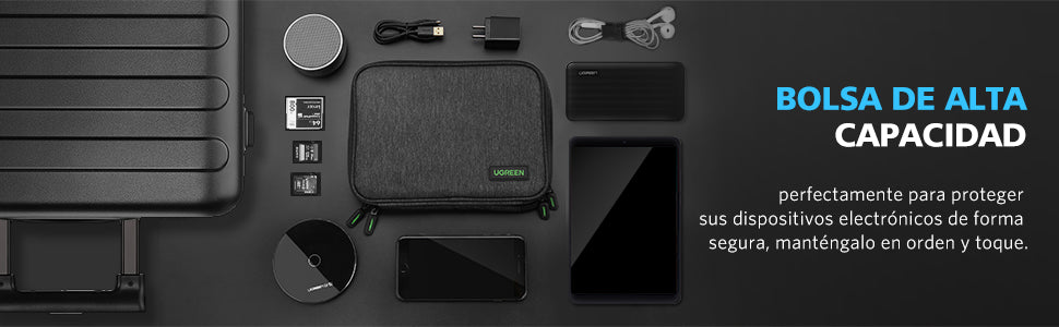 UGREEN Organizador Electrónico de Viaje, Bolsa Organizadora de Cables de Viaje para Cables de Datos, Cargador USB C, Tarjeta SD, Disco Duro, Cable de Carga, Ratón, Banco de Energía, Teléfono, Enchufe