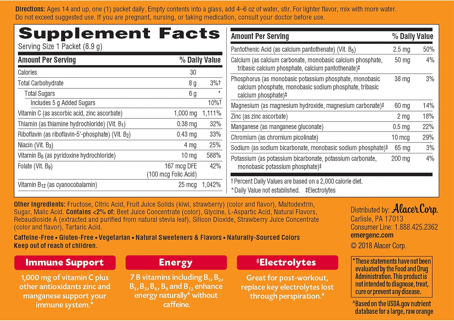 Emergen-C - 1,000 mg Vitamina C en polvo, con antioxidantes, vitami...