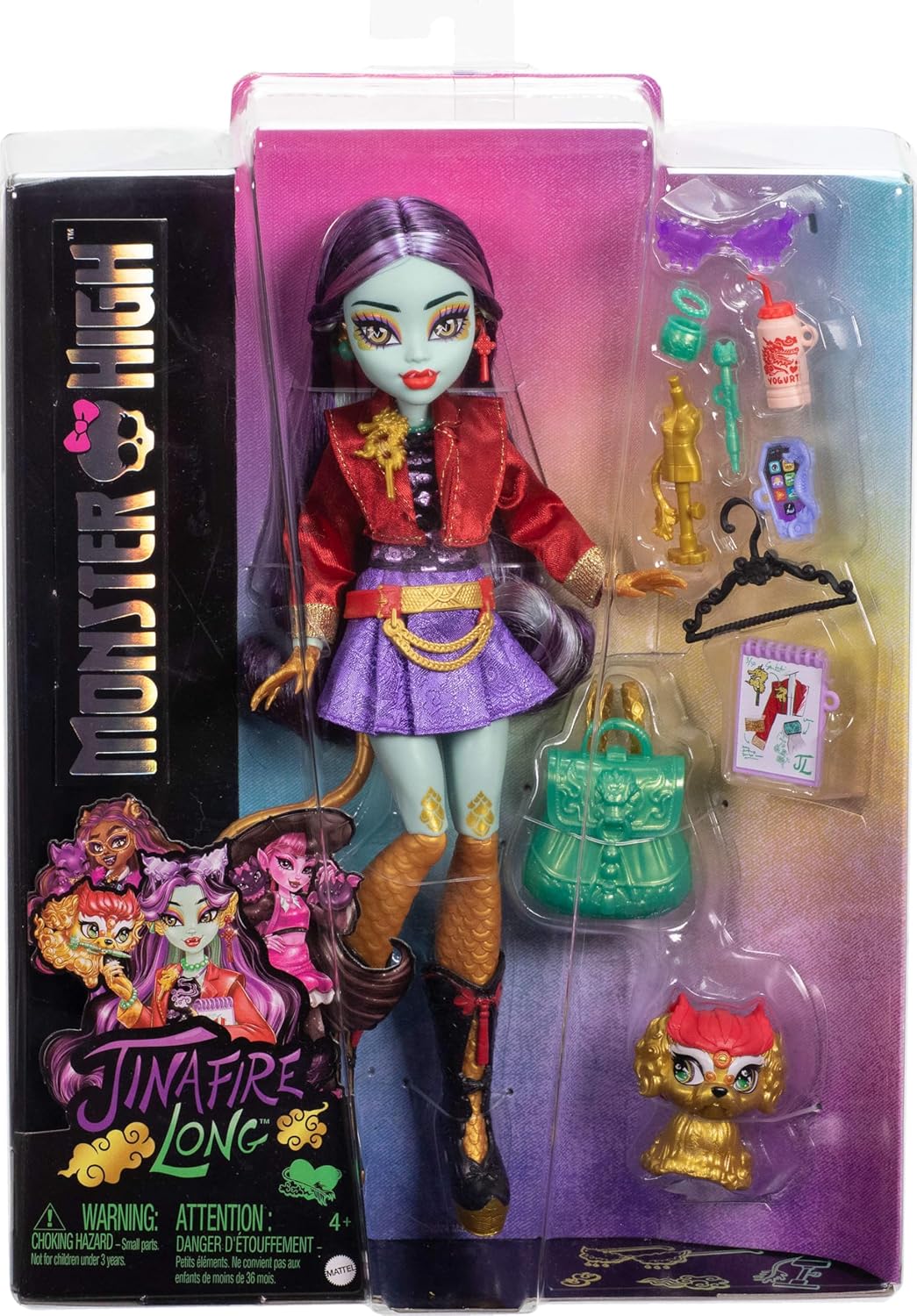 Monster High Jinafire muñeca larga, Dragón con perro mascota Cloudy...