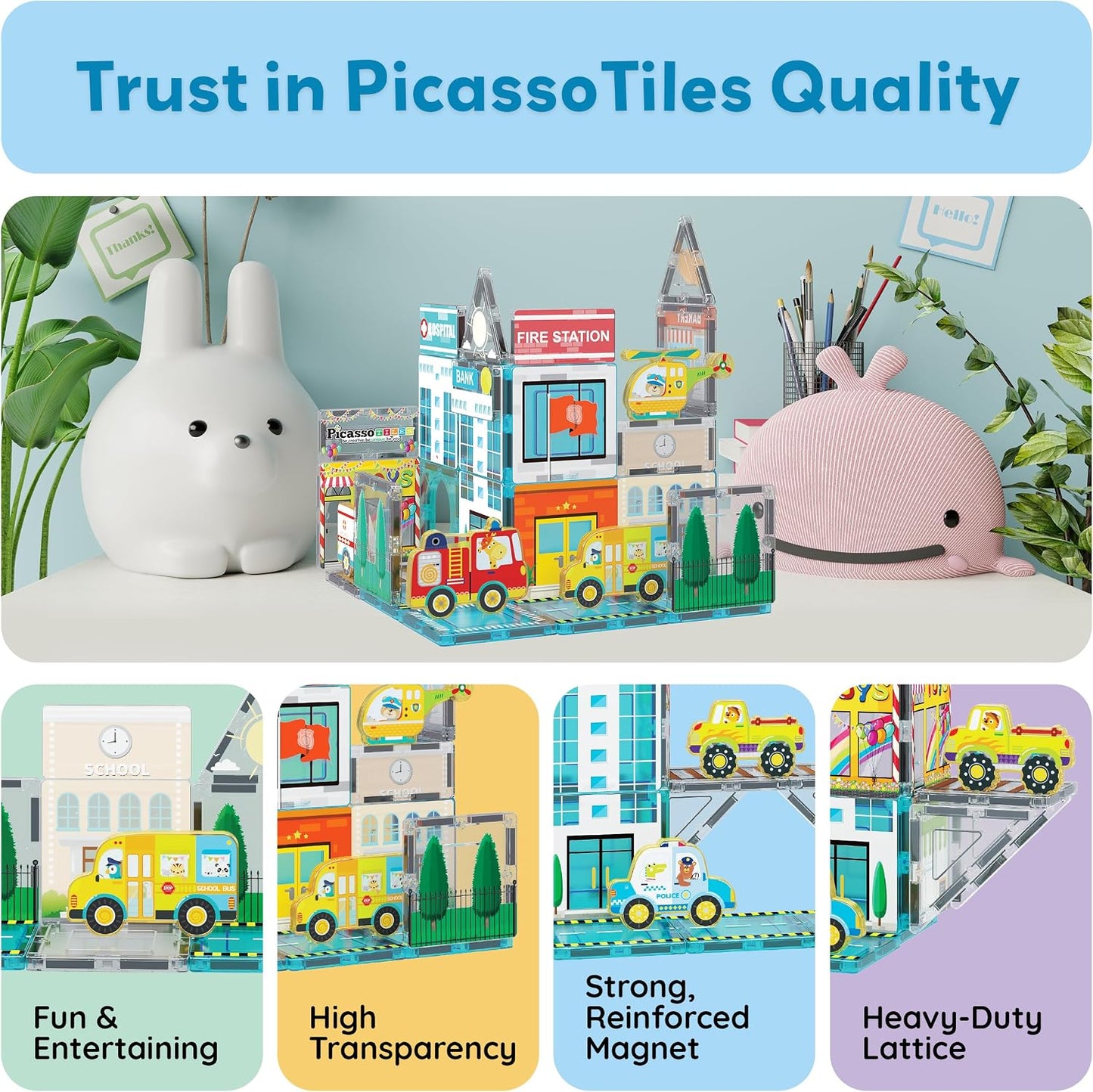 PicassoTiles Metro City Hospital - Azulejos magnéticos, juego de co...