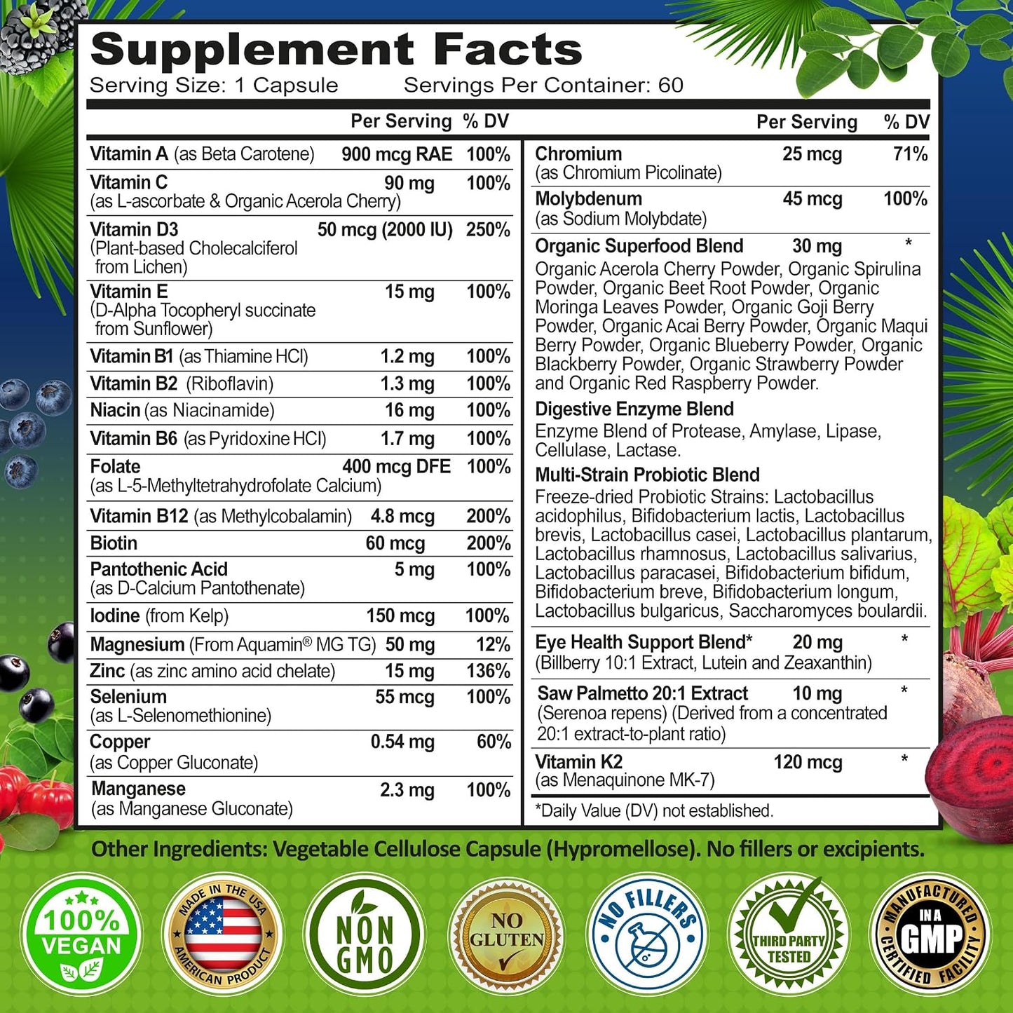 Multivitamínico diario para hombres 50 Plus - Multivitamínico vegan...