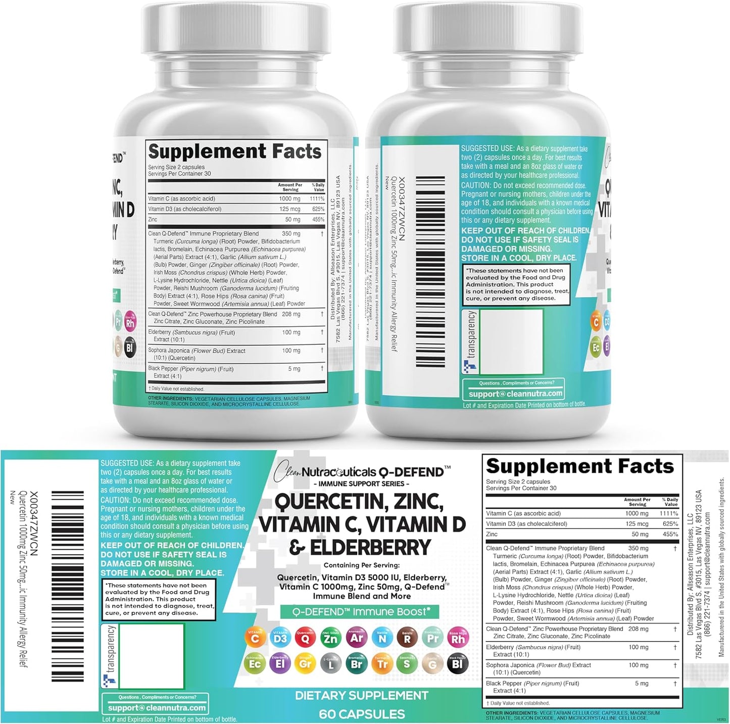 Suplemento de quercetina Q Defend con zinc, vitamina C, vitamina D,...