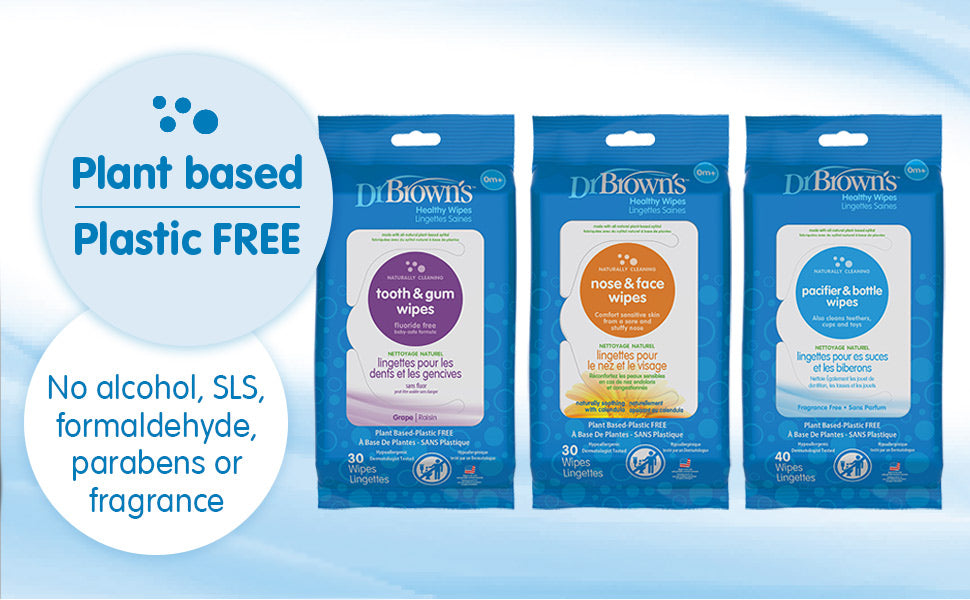 Dr. Brown's Toallitas saludables para nariz y cara, limpieza e hidratación seguras para bebés y niños pequeños, hipoalergénicas para pieles sensibles, 30 unidades, 1 paquete (el embalaje puede variar)