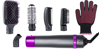 Cepillo secador de pelo 5 en 1, cepillo eléctrico de iones negativos para secador de aire caliente (negro-rojo)
