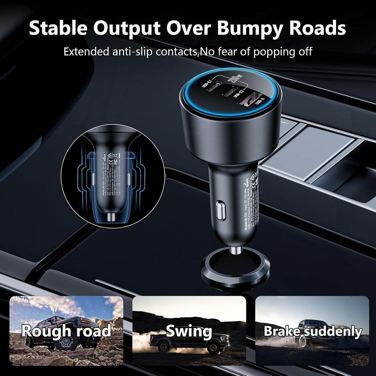 Cargador De Coche Usb C De Carga Rápida De 200 W, Doble Pd 1