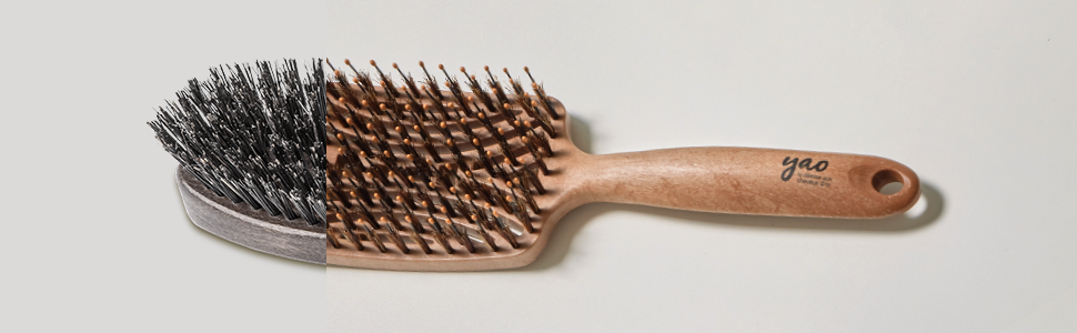 Yao - Cepillo de cerdas de jabalí, desenredante de cabello grueso y rizado ventilado para mujeres y niños, cabello brillante y texturizado