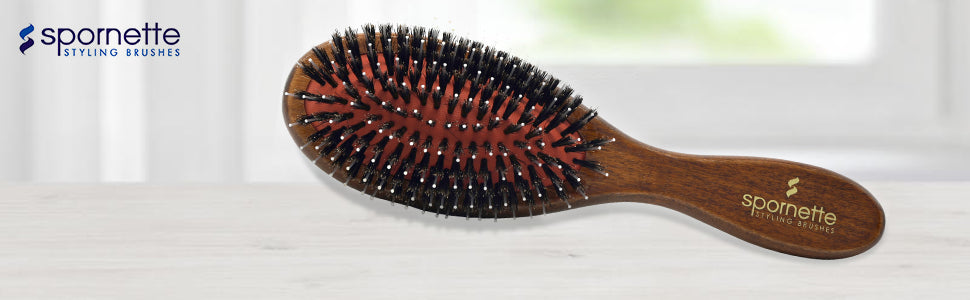 Cepillo de pelo Spornette cerdas clásico de puercoespín ovalado y de nylon.
