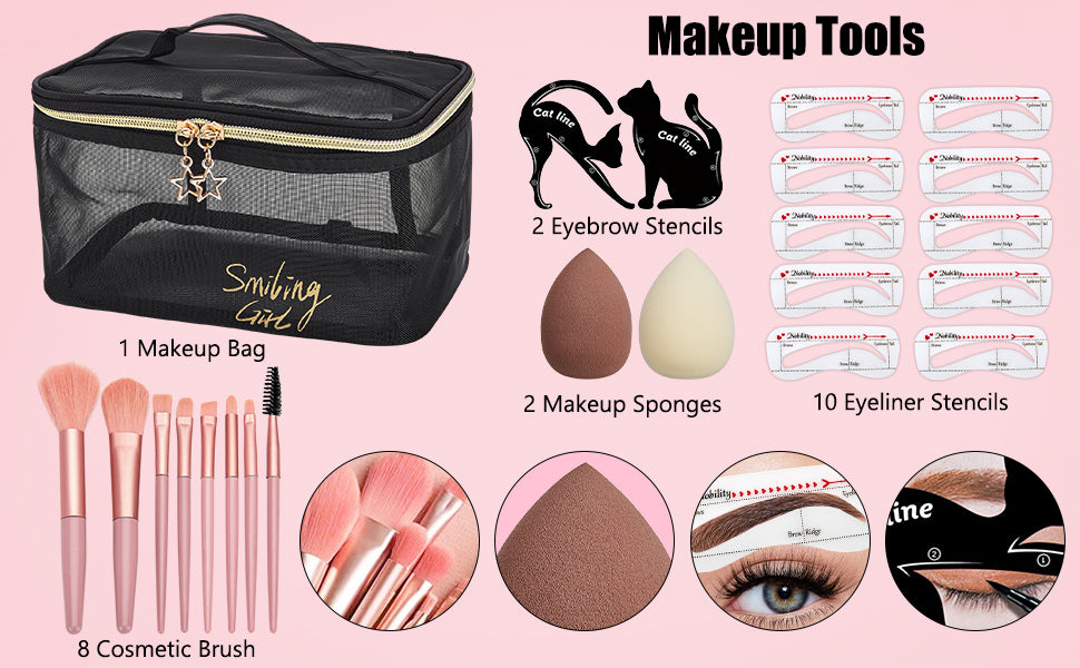 Kit de maquillaje todo en uno para mujer, kit completo de maquillaje, juego de regalo de maquillaje para mujer, paquete esencial de maquillaje incluye base, imprimación facial, paleta de sombras de