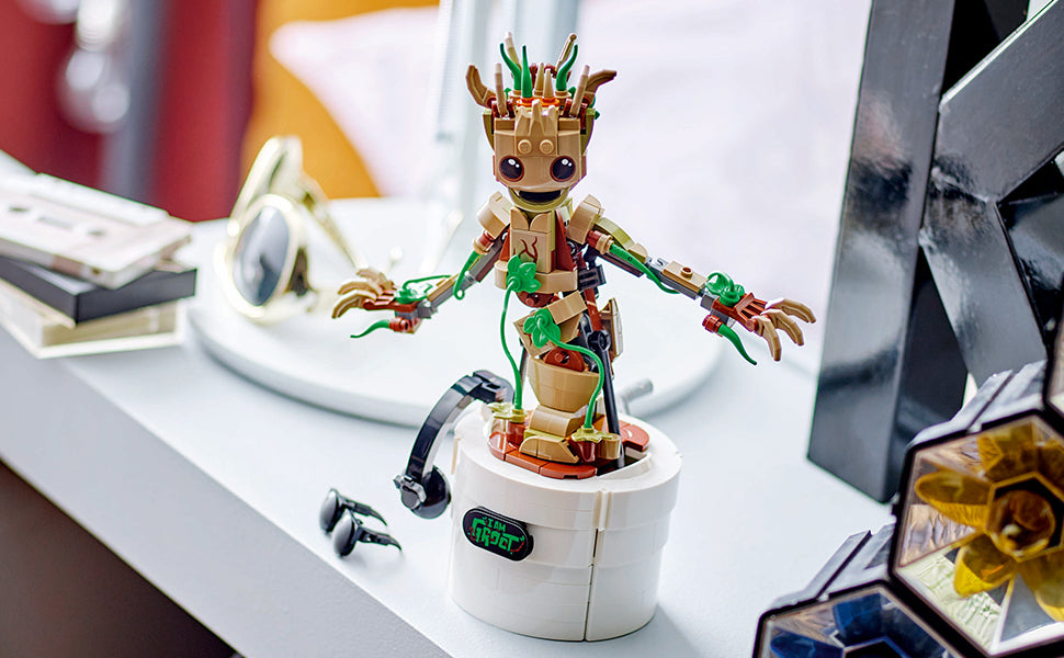 LEGO Marvel Dancing Groot, Guardianes de la Galaxia Juguete, regalo de cumpleaños construible, juguete de Marvel, juego interactivo operado a mano de superhéroe, regalo de Marvel para niños, figura