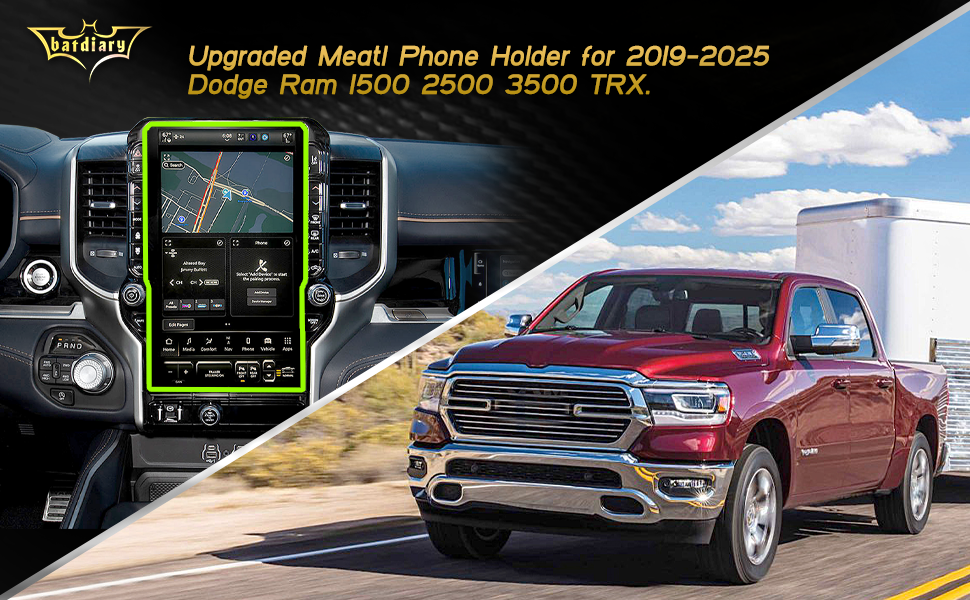 Ram 1500 - Soporte magnético para teléfono compatible con Dodge Ram 1500 2500 3500 TRX Accesorios de fibra de carbono de metal para teléfono celular, montaje en tablero, instalación sin
