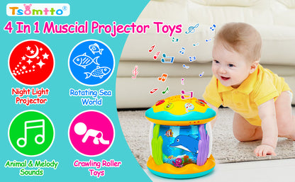 Juguetes para bebés de 6 a 12 meses, proyector musical giratorio con luz boca abajo, juguetes para bebés de 0 a 6, 3 a 6 meses, juguetes para gatear para acuarios de 4, 5, 6, 7, 8, 9, 12 a 18 meses