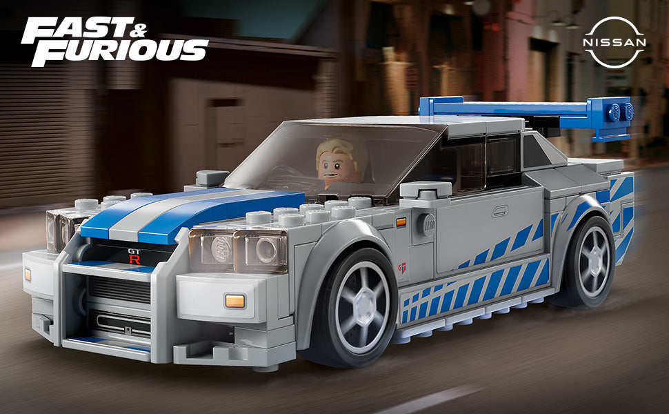 LEGO Speed Champions 2 Fast 2 Furious Nissan Skyline GT-R (R34) 76917 - kit de construcción de autos de carreras, coleccionable con minifigura Racer, juego 2023 para niños y niñas a partir de 9 años