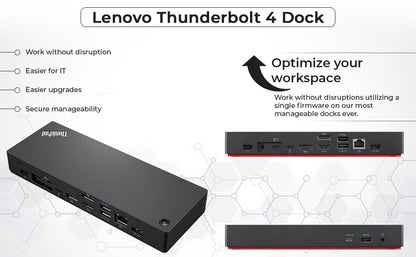 40B00135US Lenovo Thinkpad Docking Station USB C - 1 año de garantía, compatible con pantalla 4K, Thunderbolt 4 Dock con adaptador de 135W, HDMI, DisplayPort, cables Thunderbolt y paño - Estación de