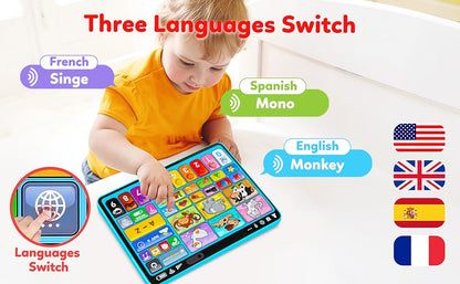 Tableta de Juguete de Aprendizaje Trilingüe con Música y Sonido, Juguetes de Terapia Musical del Habla Montessori, Regalos para Niño, Niña, Bebé, Niños Pequeños, para Edad 1, 2, 3 Años (12-18