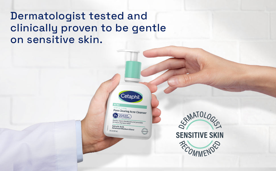 Cetaphil Limpiador Suave de Poros Transparentes para el Acné, Limpiador de Gel Espumoso para Piel Sensible y Propensa al Acné, Botella con Bomba de 8 Onzas Líquidas, Ácido Salicílico al 2%, Exfolia