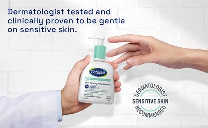 Cetaphil Limpiador Suave de Poros Transparentes para el Acné, Limpiador de Gel Espumoso para Piel Sensible y Propensa al Acné, Botella con Bomba de 8 Onzas Líquidas, Ácido Salicílico al 2%, Exfolia