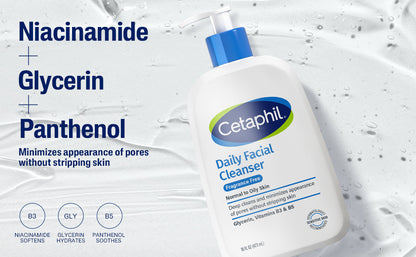 Cetaphil Lavado Facial, Limpiador Facial Diario para Piel Sensible, Mixta a Grasa, 16 Oz, Sin Fragancia, Espuma Suave, Sin Jabón, Hipoalergénico