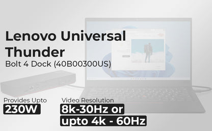 Paquete de estación de acoplamiento Lenovo 40B00300US USB C - 1 año de garantía, compatible con pantalla 4K, Thunderbolt 4 Dock con adaptador de 300 W, Anyhdd HDMI, DisplayPort, cables Thunderbolt y tela