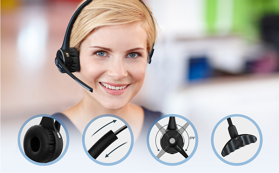 Trucker - Auriculares Bluetooth con micrófono, auriculares inalámbricos para teléfono celular con cancelación de ruido, base de carga, función de silencio para el hogar, oficina, centro de
