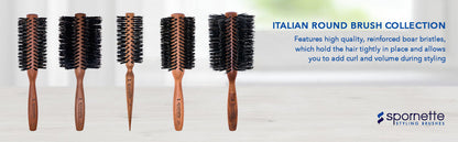 Spornette Cepillo de pelo redondo italiano de 3 pulgadas (#955-XL) – Cepillo redondo de cerdas de jabalí de doble densidad con mango de madera para secar con soplado, peinar, dar volumen, alisar y rizar cabello medio a largo