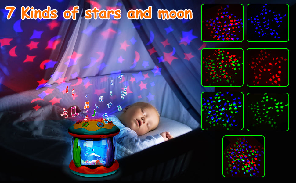 Juguetes para bebés de 6 a 12 meses, proyector musical giratorio con luz boca abajo, juguetes para bebés de 0 a 6, 3 a 6 meses, juguetes para gatear para acuarios de 4, 5, 6, 7, 8, 9, 12 a 18 meses