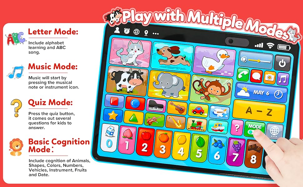 Tableta de Juguete de Aprendizaje Trilingüe con Música y Sonido, Juguetes de Terapia Musical del Habla Montessori, Regalos para Niño, Niña, Bebé, Niños Pequeños, para Edad 1, 2, 3 Años (12-18