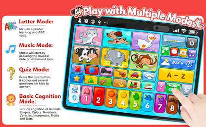 Tableta de Juguete de Aprendizaje Trilingüe con Música y Sonido, Juguetes de Terapia Musical del Habla Montessori, Regalos para Niño, Niña, Bebé, Niños Pequeños, para Edad 1, 2, 3 Años (12-18