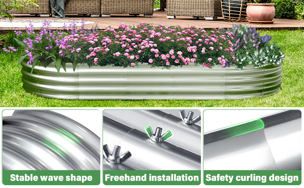 Cama de Jardín Elevada Galvanizada para Exterior: Kit de Contenedor de Plantas de Verduras de Metal Duradera de 4X2X1 pies - Caja de Plantador Ovalado para Jardinería y Canal de Flores