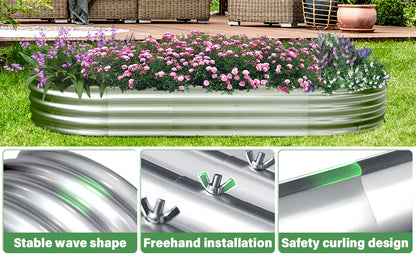 Cama de Jardín Elevada Galvanizada para Exterior: Kit de Contenedor de Plantas de Verduras de Metal Duradera de 4X2X1 pies - Caja de Plantador Ovalado para Jardinería y Canal de Flores