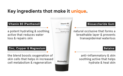 Minimalist Hidratante facial 10% de vitamina B5 para piel grasa y propensa al acné | Gel ligero de rápida absorción sin aceite | Para mujeres y hombres | 1.7 oz / 50 g