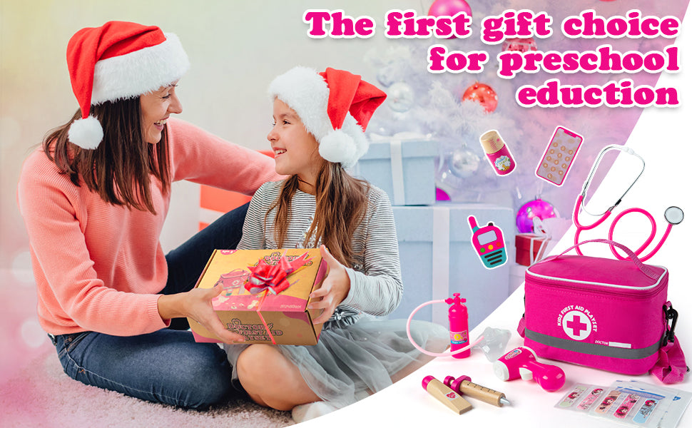 Kit médico para niños y niñas, 34 piezas para niños pequeños de 3 a 5 años con bolsa de almacenamiento médico y estetoscopio real, juego de simulación para niños y niñas, divertido juego de