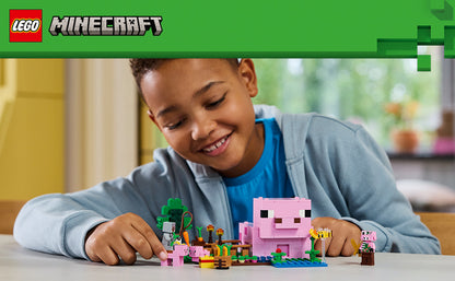 LEGO Minecraft - Figuras de juguete y juego de La Casa del Cerdito Bebé, juguete de construcción de Minecraft para niños, niños y niñas, a partir de 7 años, regalo para cumpleaños, con 2 minifiguras