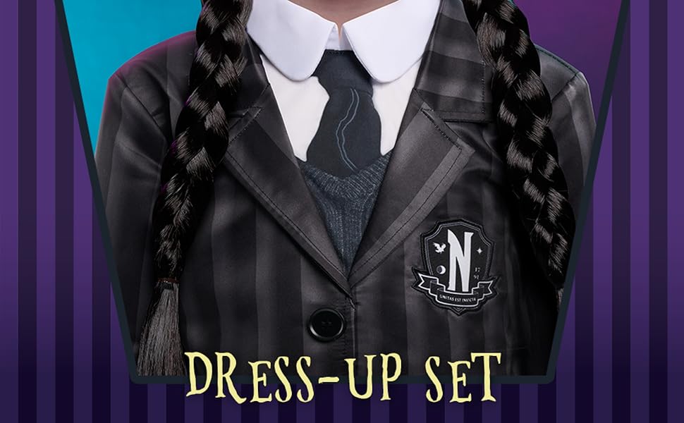 Juego de disfraces de miércoles, 2 piezas, uniforme de la Academia Nevermore, juego de disfraces y simulación, exclusivo de Amazon, juguete para fanáticos, niñas, niños, a partir de 4 años, juguetes