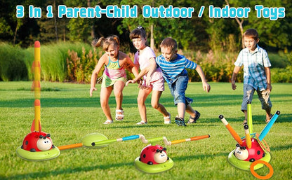 Engfa Juego de salto musical 3 en 1, juego de lanzar anillos y lanzador de cohetes pisoteador para niños, juguetes para niñas y niños de 3-5 años, juguete deportivo y al aire libre para edades de 5-7