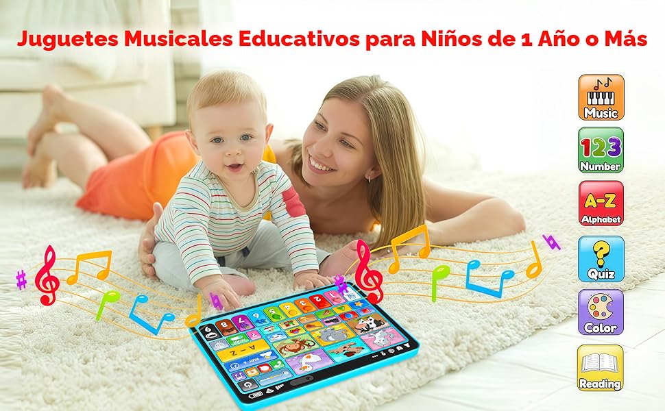 Tableta de Juguete de Aprendizaje Trilingüe con Música y Sonido, Juguetes de Terapia Musical del Habla Montessori, Regalos para Niño, Niña, Bebé, Niños Pequeños, para Edad 1, 2, 3 Años (12-18