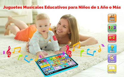Tableta de Juguete de Aprendizaje Trilingüe con Música y Sonido, Juguetes de Terapia Musical del Habla Montessori, Regalos para Niño, Niña, Bebé, Niños Pequeños, para Edad 1, 2, 3 Años (12-18