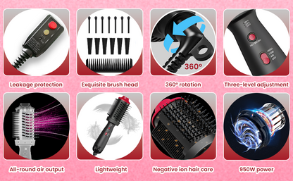 Peine con calefacción y cepillo secador 4 en 1, cepillo alisador de pelo, doble modo para secar, alisar, rizar y dar volumen a todo tipo de cabello, tecnología iónica de cerámica